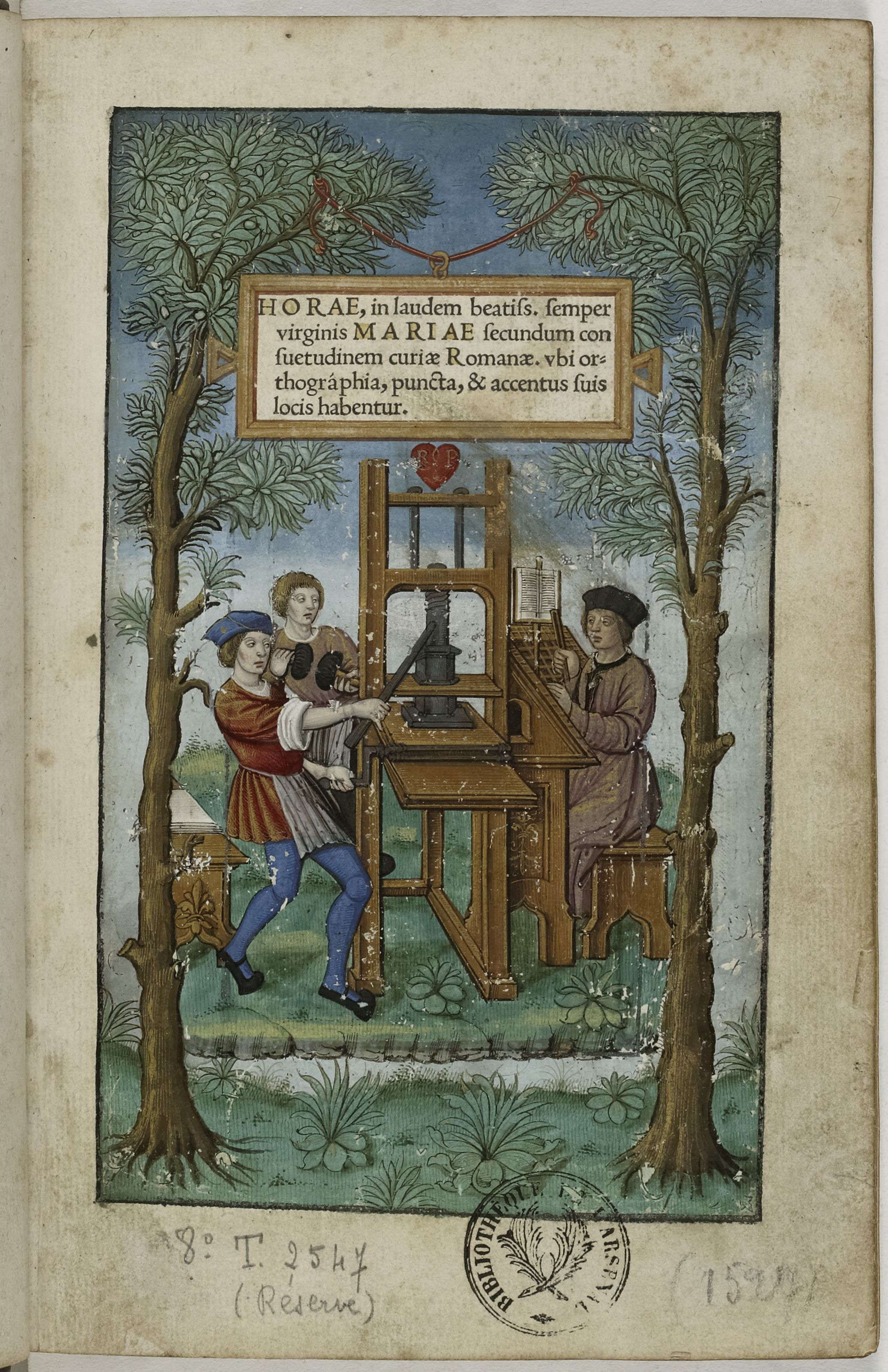 Heures à la louange de la Vierge Marie selon l’usage de Rome, imprimées par Simon de Colines pour Geoffroy Tory, Paris, 1525. Page de titre enluminée attribuée à Étienne Collault