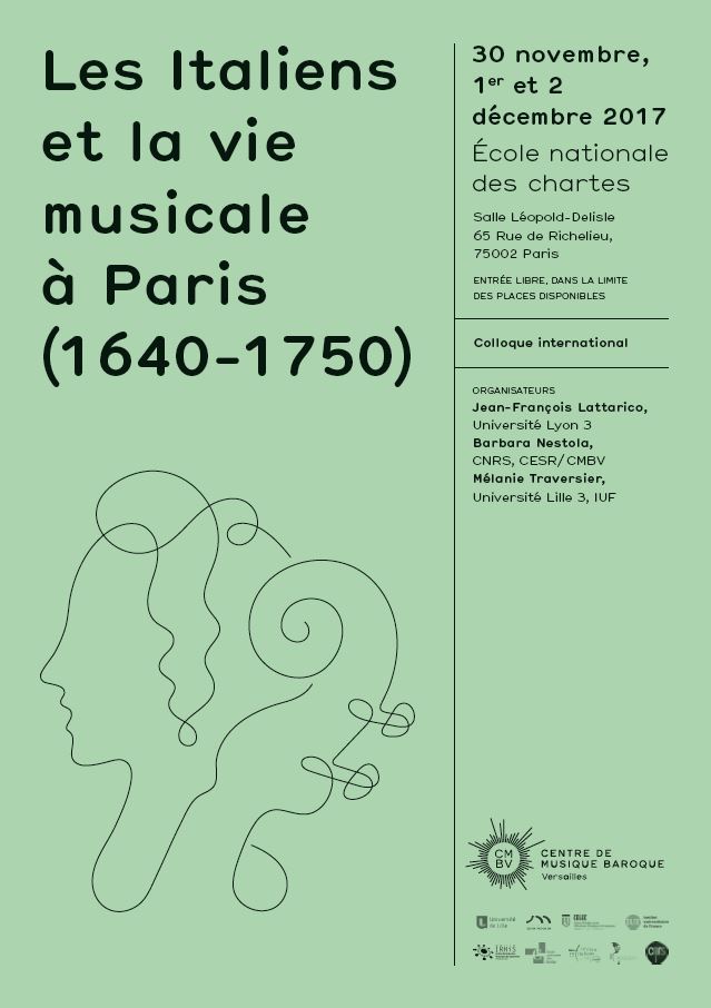 Affiche du colloque « Les Italiens et la vie musicale à Paris (1640-1750) »