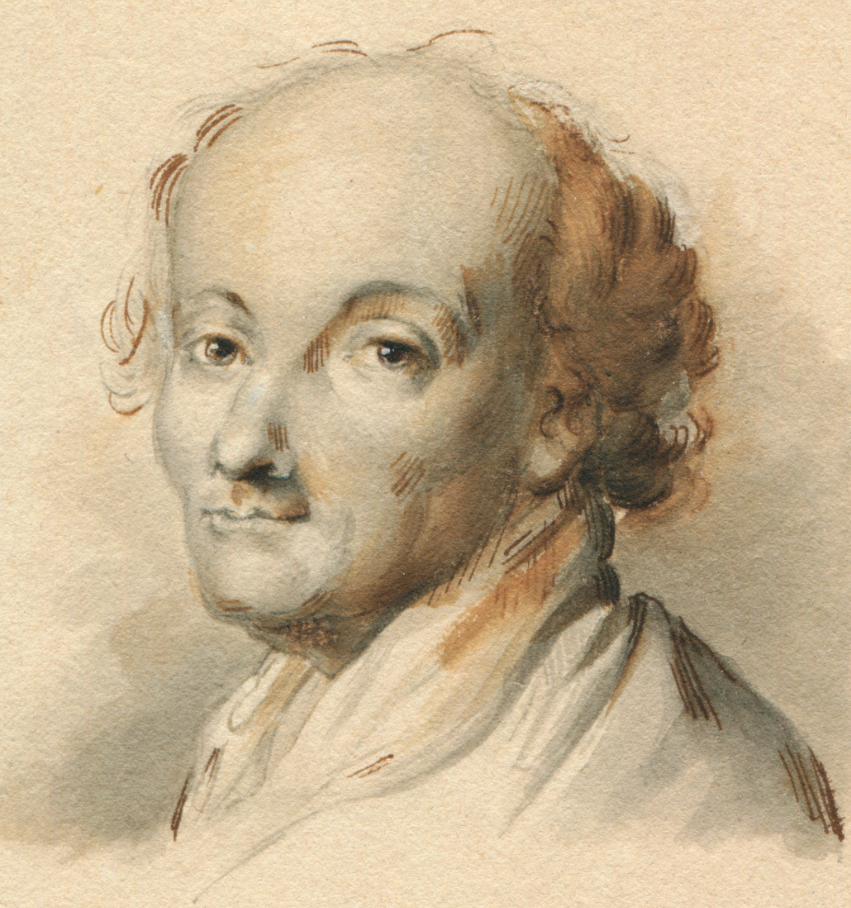 Abbé Rive, dessin au lavis de gris et brun sur papier 