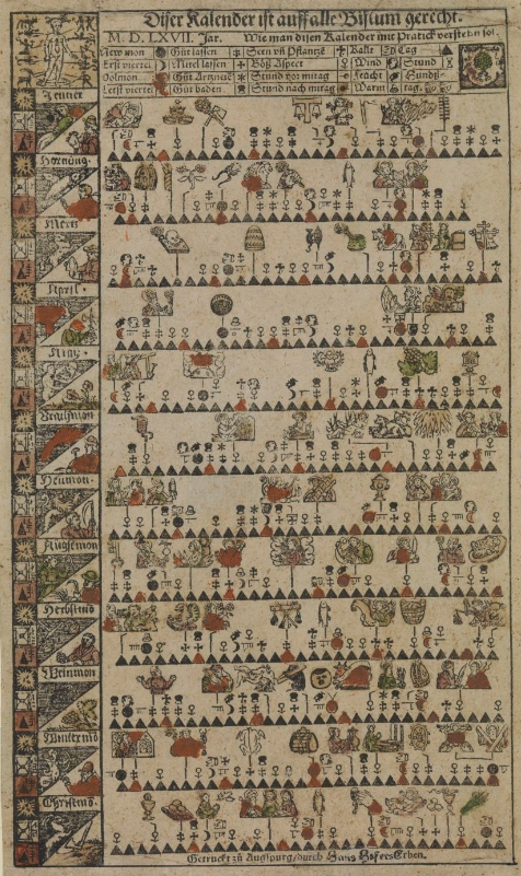 Calendrier pour l’année 1567 (Augsbourg). Nuremberg, Germanisches Nationalmuseum, HB 13837 