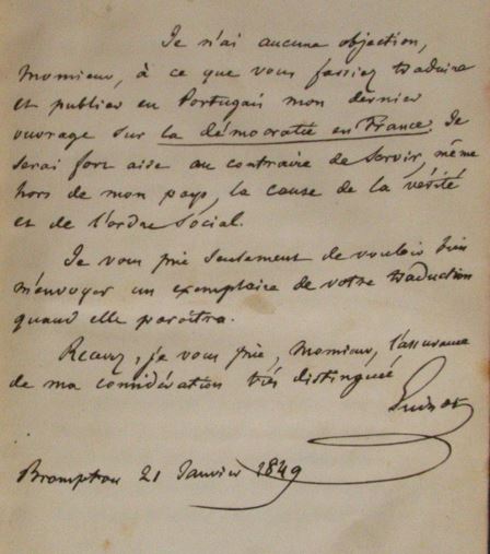 Lettre de François Guizot (1849)