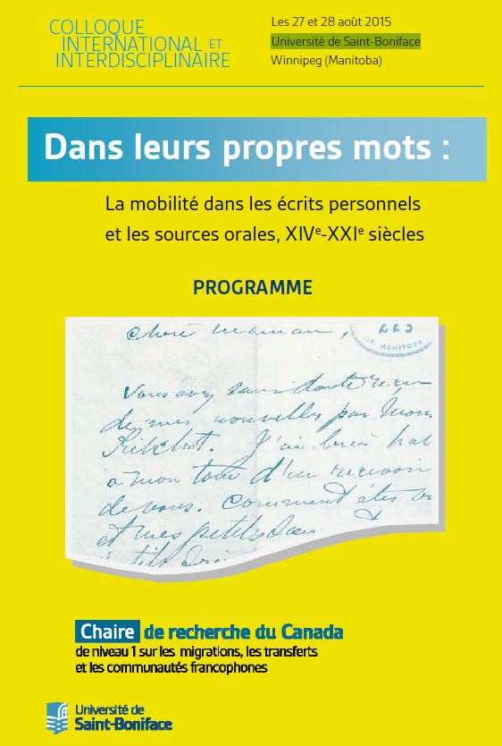 Affiche du colloque « La mobilité dans les écrits personnels et les sources orales »