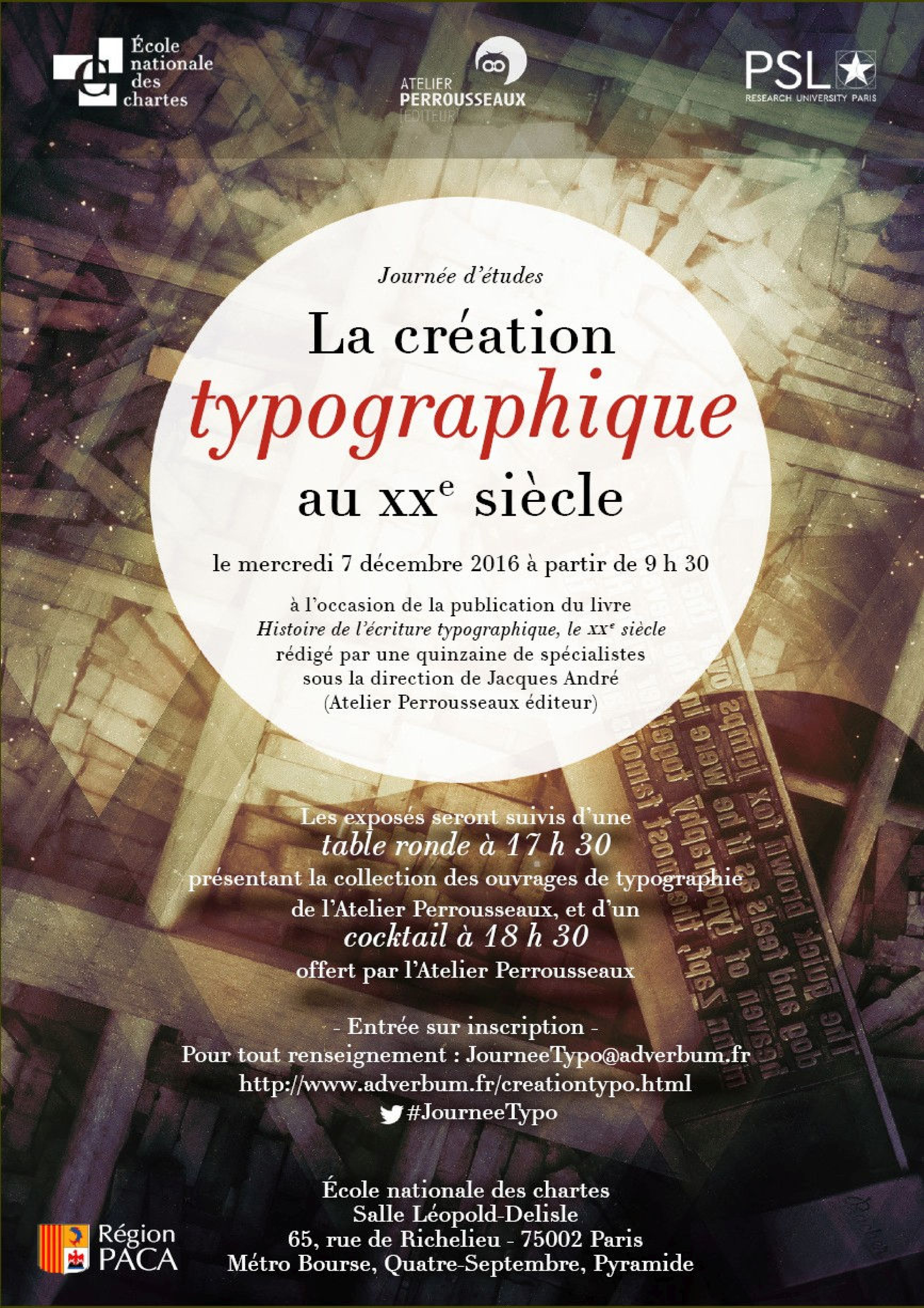 Affiche de la journée d'étude « La création typographique au XXe siècle »