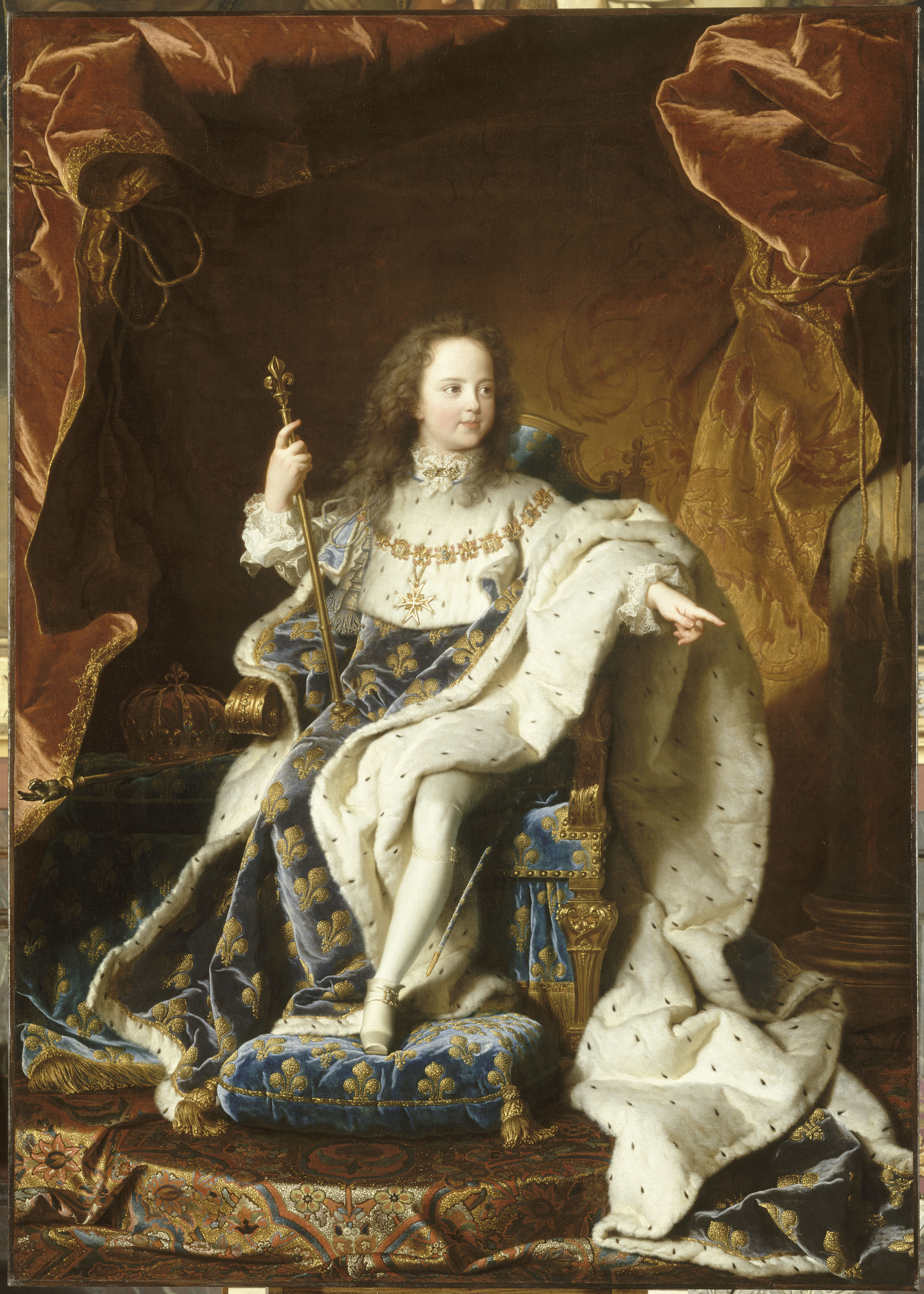 Hyacinthe Rigaud, Portrait du roi Louis XV, 1715-1717, huile sur toile, H. 1,89 x L. 1,35 m, Versailles, musée national des Châteaux de Versailles et de Trianon, inv. MV 3695 