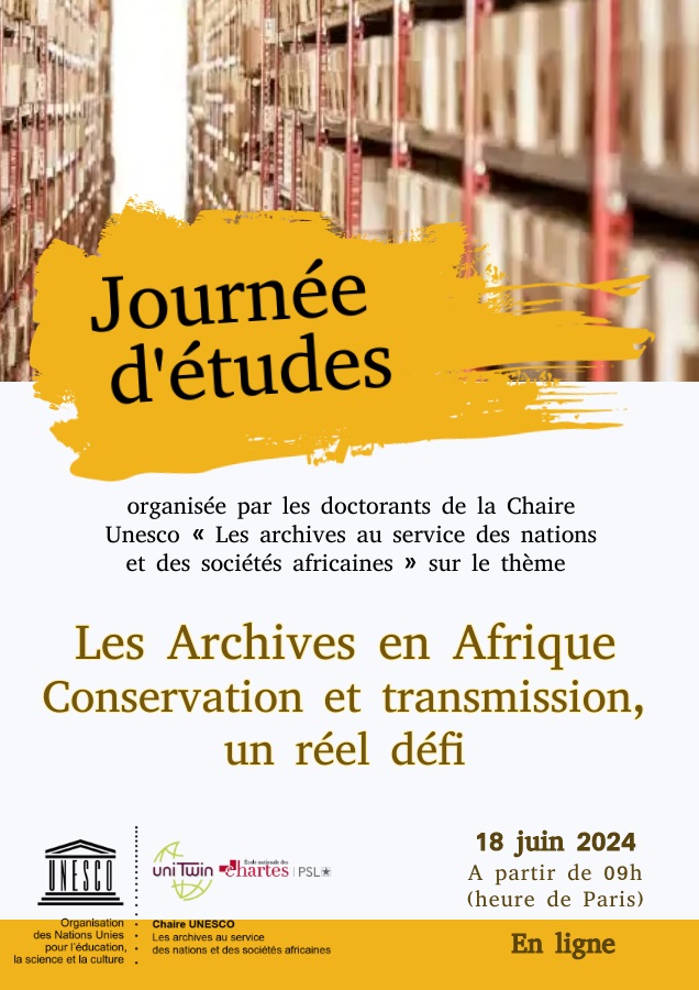 Affiche de la journée « Les Archives en Afrique : conservation et transmission, un réel défi »