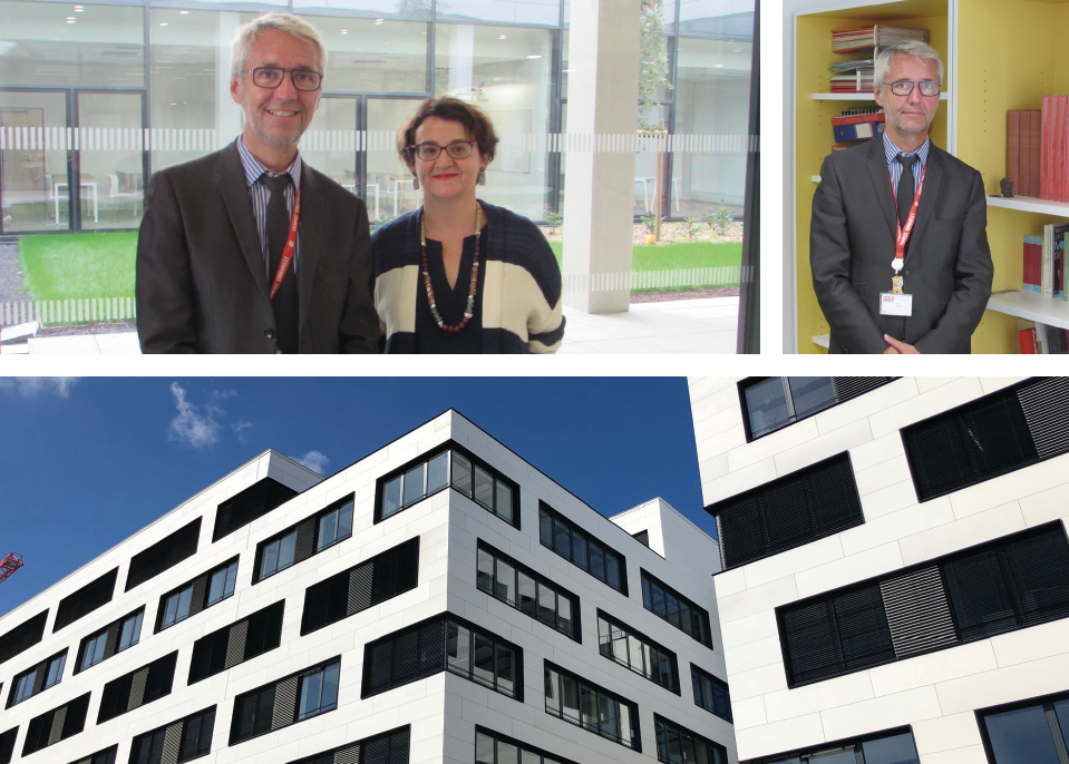 Bâtiment de recherche nord du Campus Condorcet, avec Michelle Bubenicek, directrice de l’École, et Christophe Marion, délégué général du CTHS