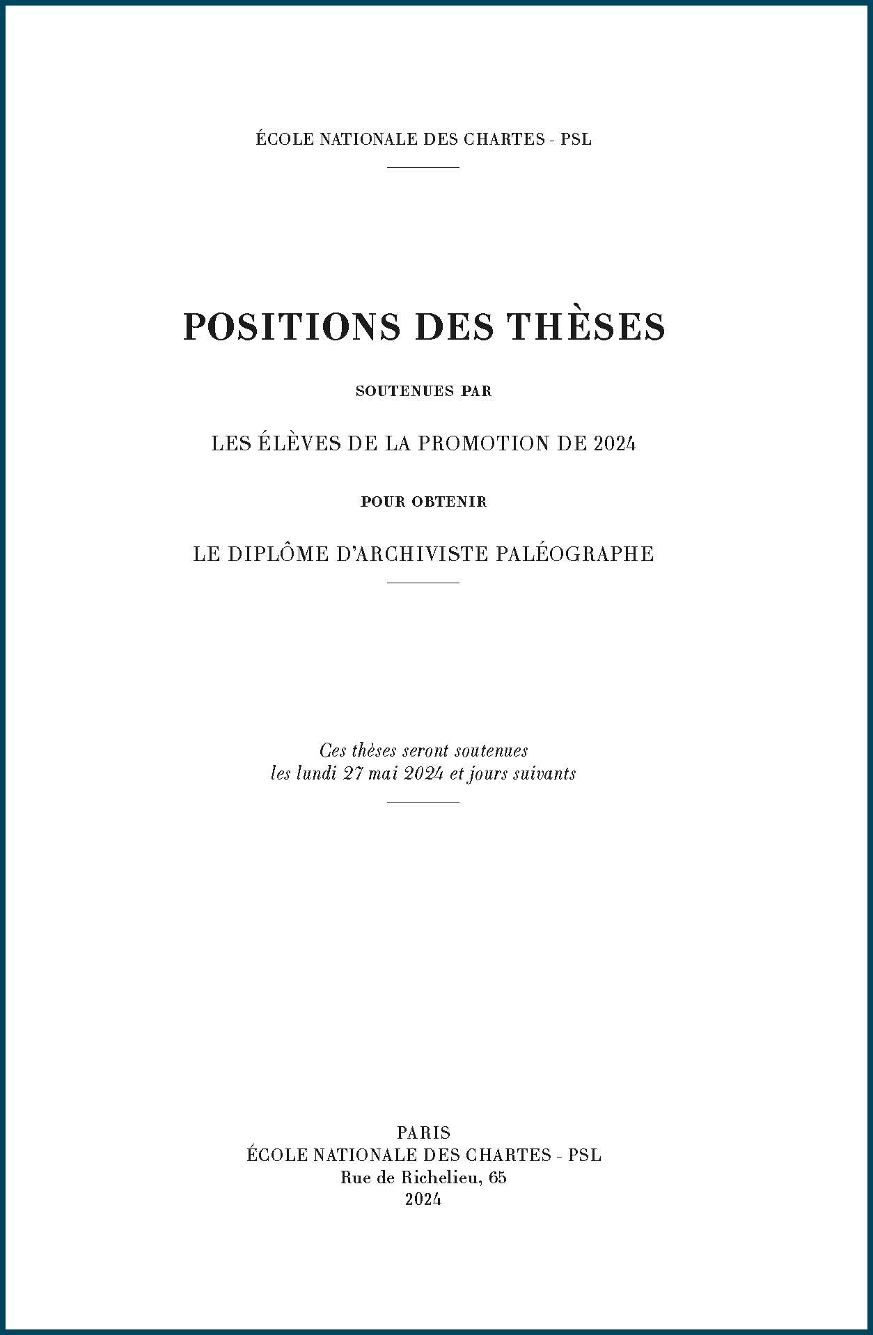 Couverture des Positions des thèses 2024