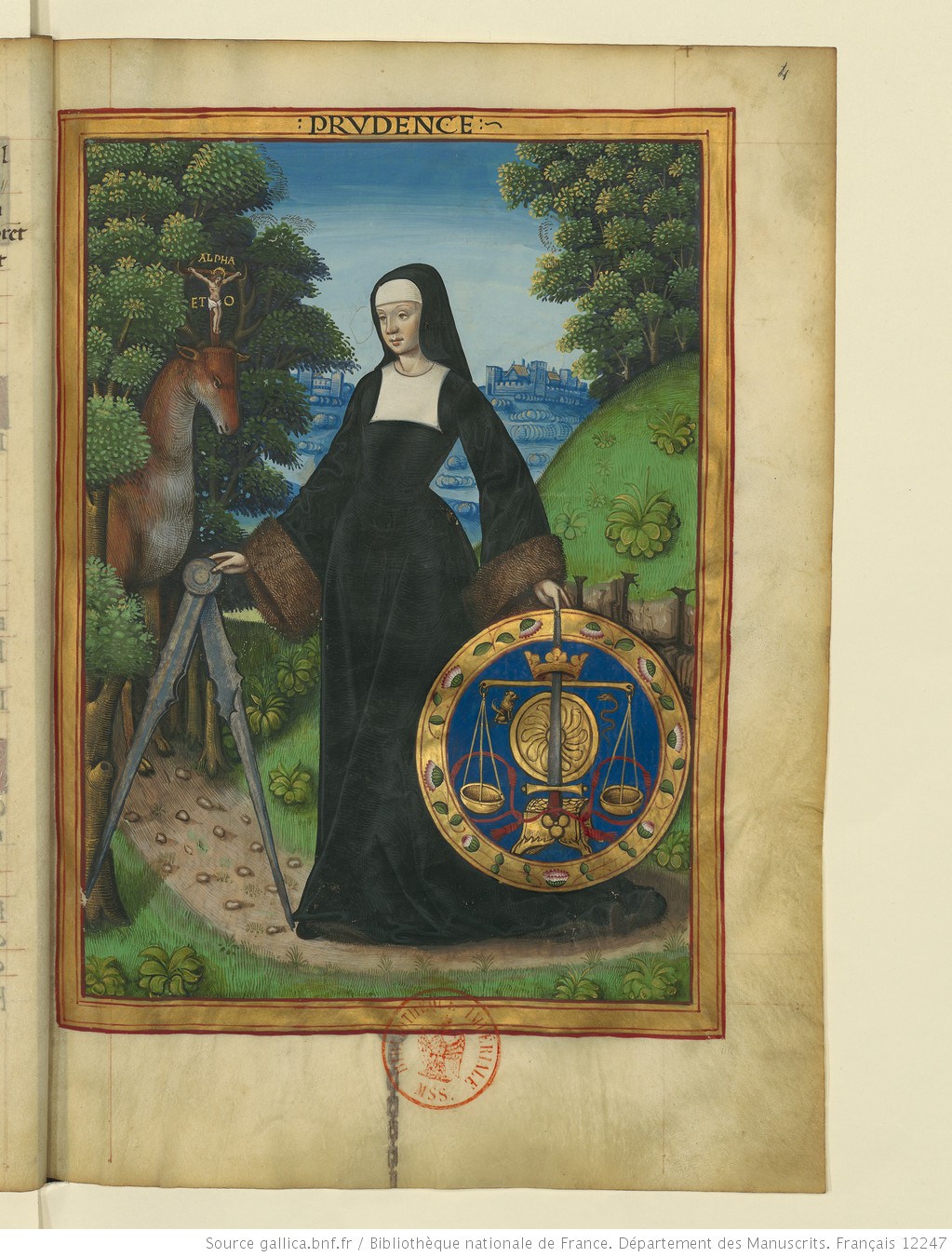 Image décorative : François Demoulins de Rochefort, Traité des vertus cardinales, folio 4r, 1509-1515. Bibliothèque nationale de France. Département des Manuscrits. Français 12247 © BnF