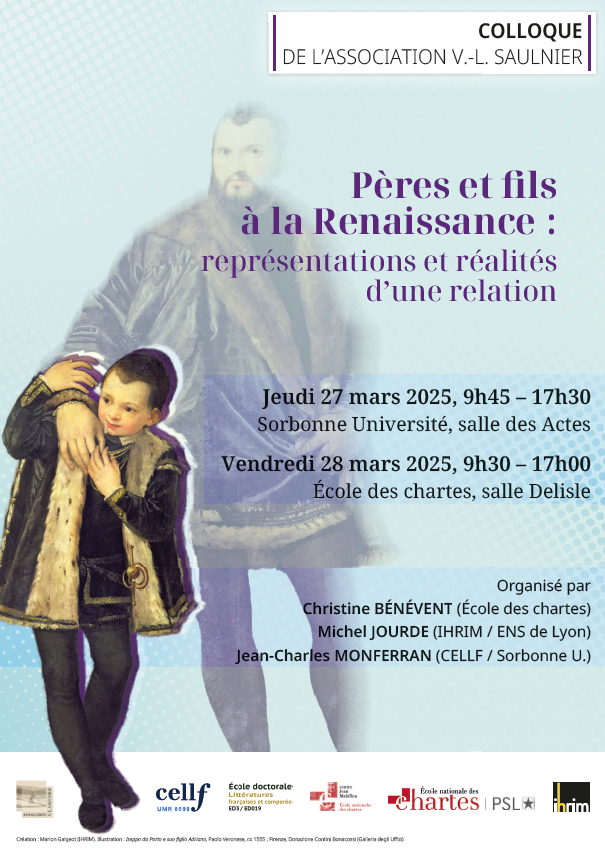 Image décorative : affiche du colloque « Pères et fils à la Renaissance : représentations et réalités d’une relation »