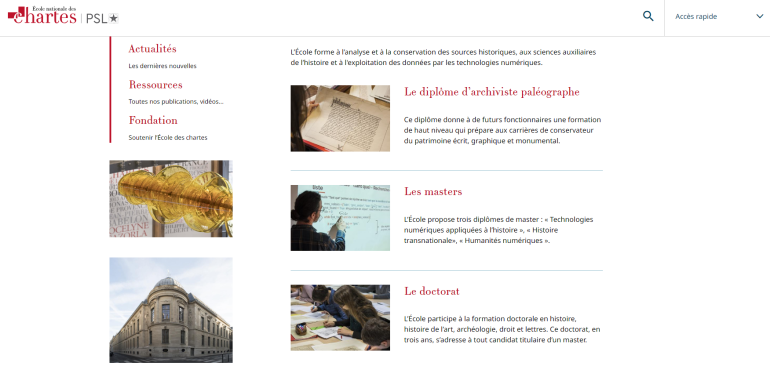 Capture d’écran du nouveau site web de l’École